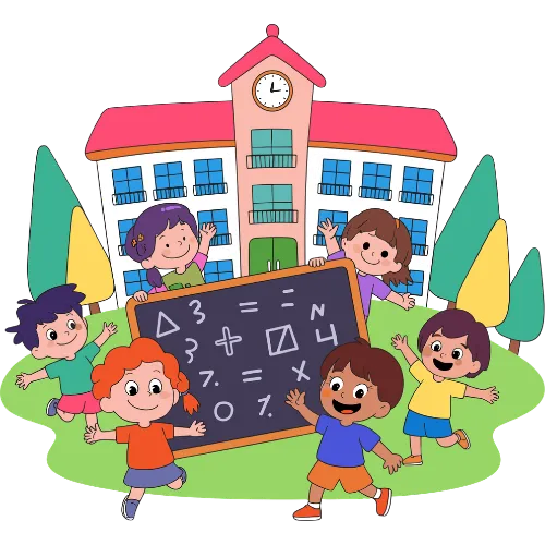 Dzieci bawiące się przed przedszkolem